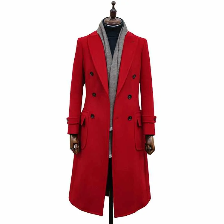 

Winter Fashion Long Casual Woolen Overcoat red tweed Women's Coats, Red, negotiable
