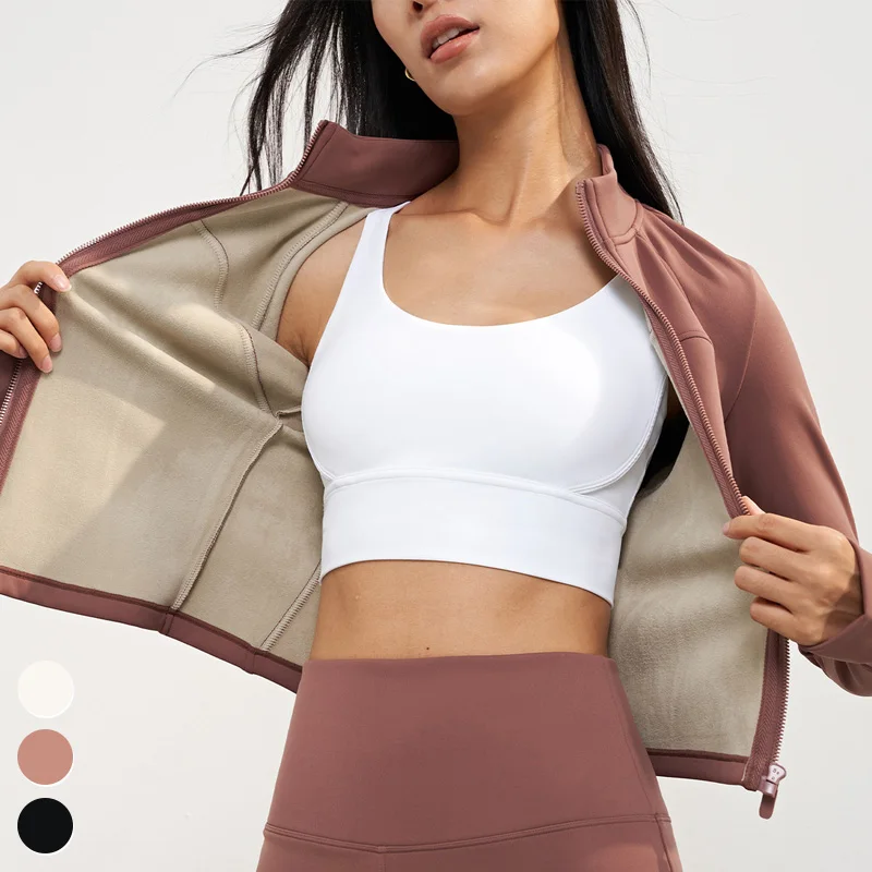 

Custom Stand Collar Sports Jackets Running Wear Gym Fitness Tops Women Zipper Long Sleeve Thumb Holes Fleece Yoga Jacket