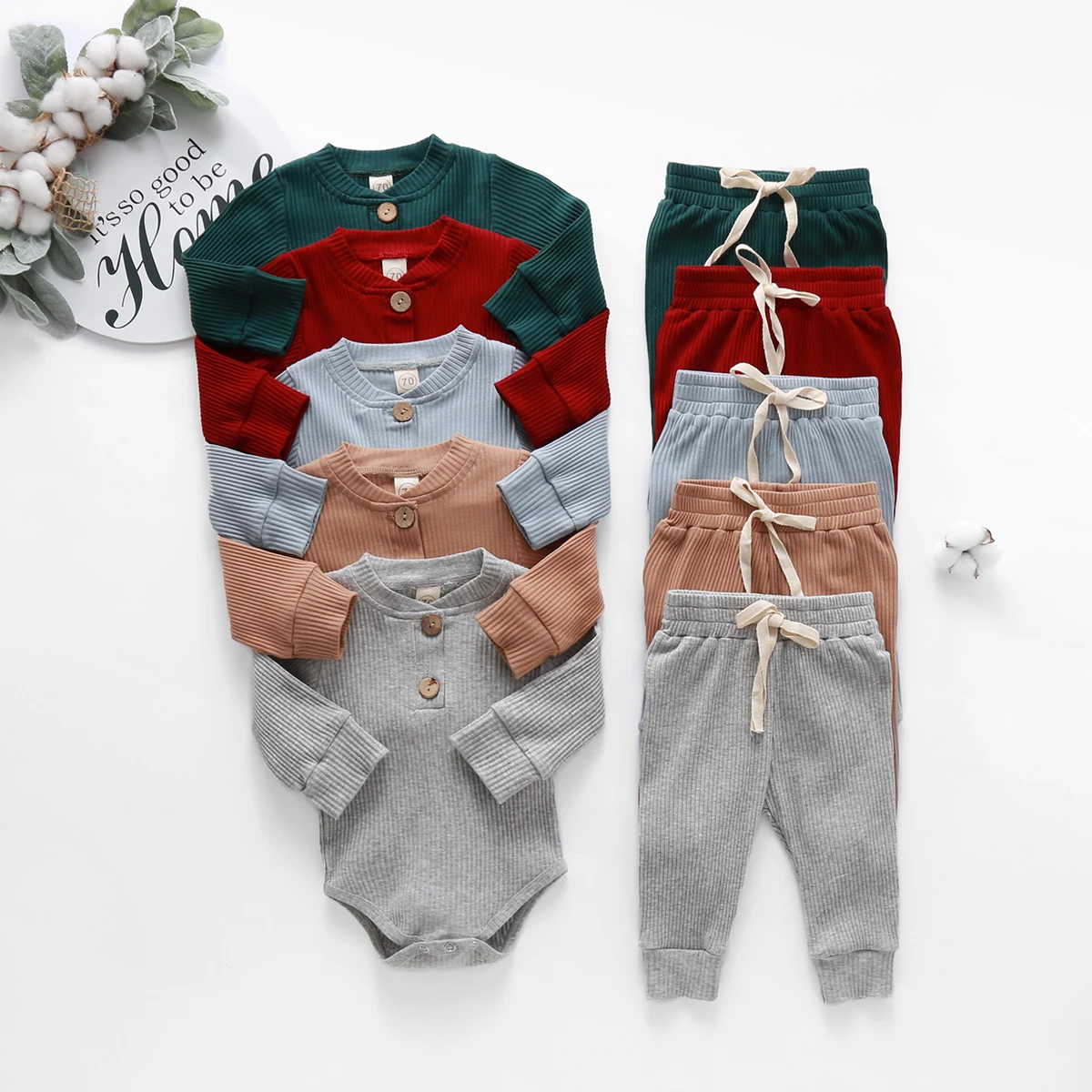 

2021 Spring Autumn Children Infant Solid Color Hanging Baby Boys Girls Long Sleeve Baby Clothing Sets, Gray/green/red