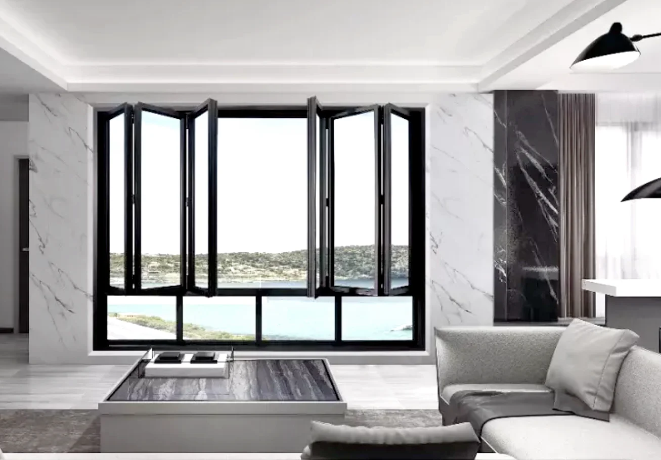 Soundproof Aluminium Glass Folding Doors , Sunscreen Interior Sliding Windows