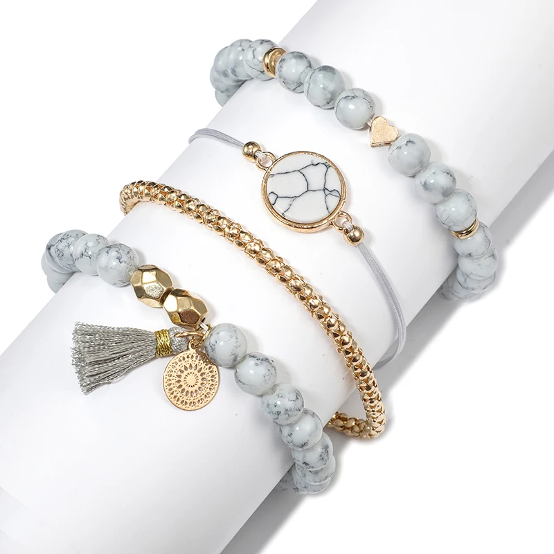 

Bohemian Natural Stone Bead Bracelet Set for Women Luxury Gold Bracelet Female fashionable pine Stone turtle Bracelet