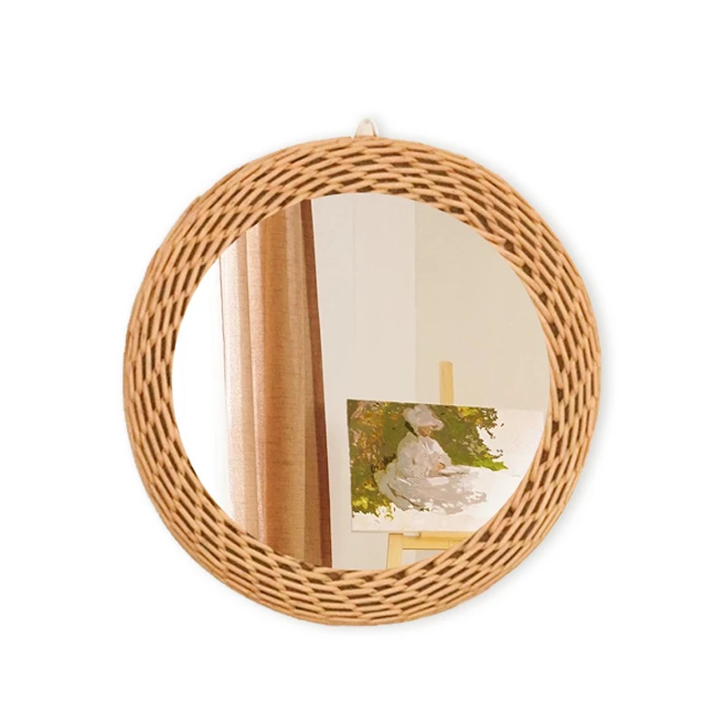 51cm New Nordic Vintage Willow Bathroom Creative Hanging Mirror Home Decor Hand-Woven Mirror