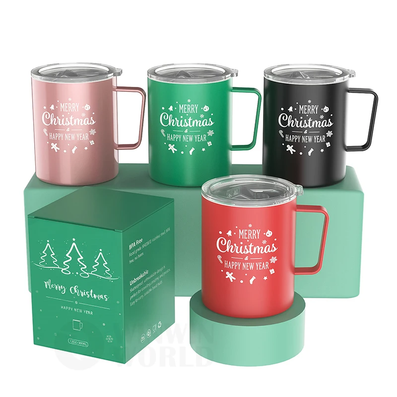 

2021 Hot Selling 12oz Cups Double Wall Insulated Stainless Steel Travel Christmas Coffee Mug With Lid, Customized color is available