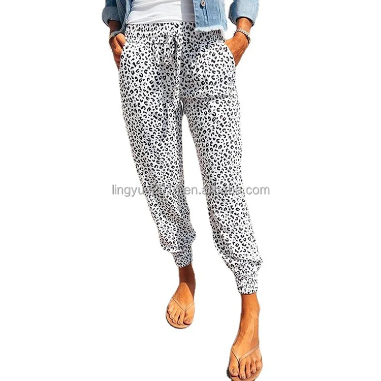 

New Arrival 2022 Custom Casual Loose Sport Ladies Leopard Joggers Pants Women's Trousers