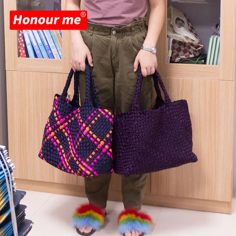

2021 Autumn Tote Custom woven neoprene Bag Shopping bag Hand Woven