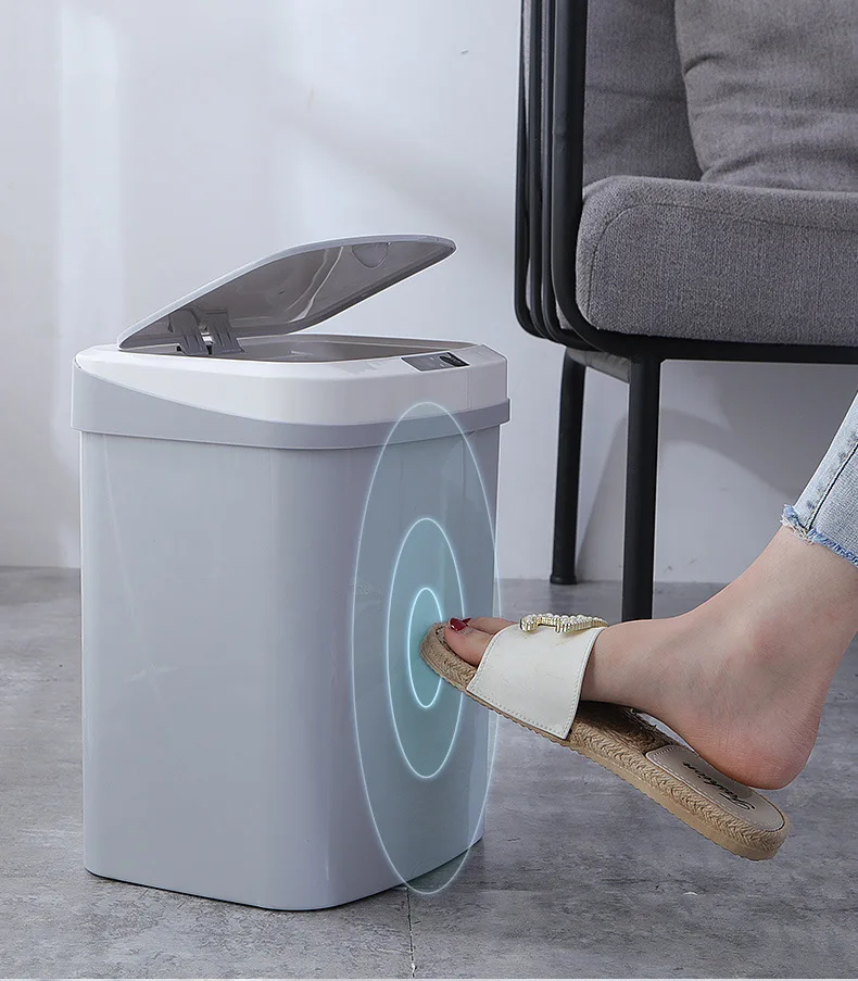 

2020 automatic touch-free infrared motion sensor trash can adjustable smart kitchen household trash bin with motion-sensing lid