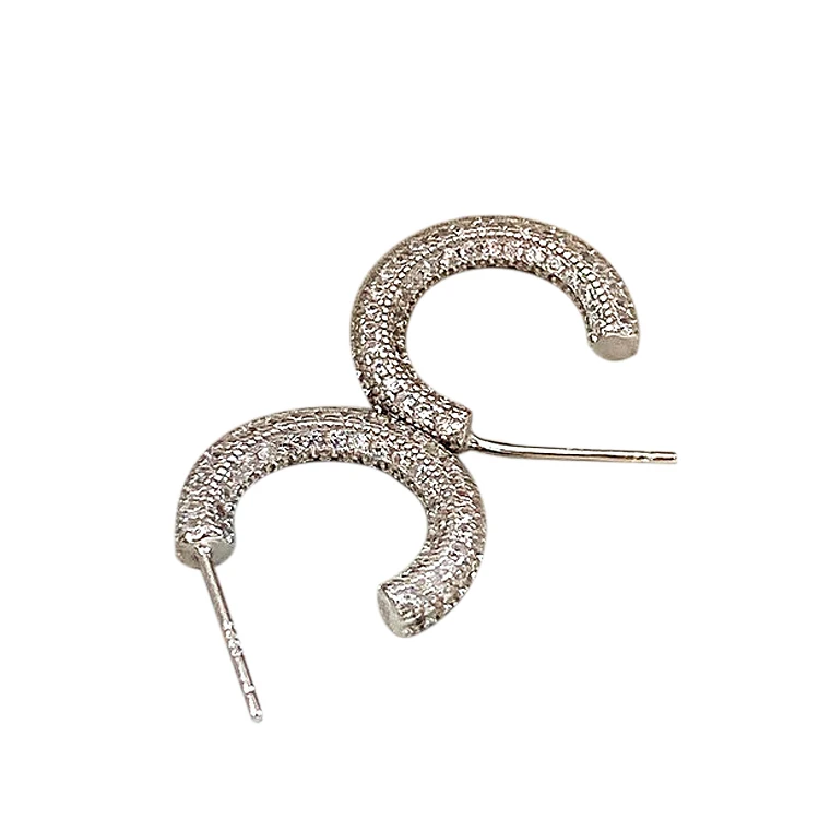 

Delicate Full Pave CZ 925 Sterling Silver Hoop Stud Earrings for Women