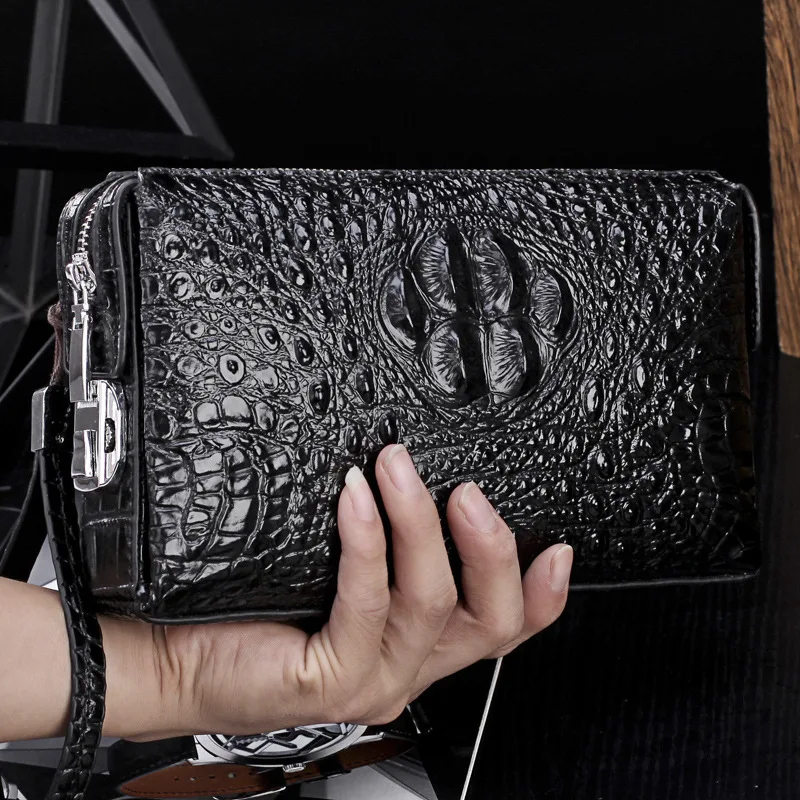 

New Customized men's business code lock clutch phone bag zipper pu crocodile leather wallet