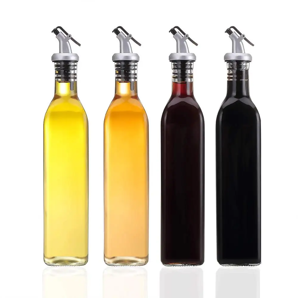 

wholesale 4oz 8oz 16oz 100ml 250ml 500ml Soy Sauce & Vinegar Cruet Glass Olive Oil Dispenser Bottle with Pourers, Transparent