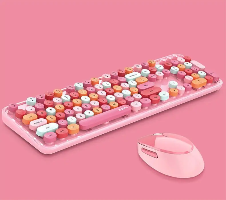 

Hot Wireless Pink Combo Keyboard Mouse Mofii 2.4G USB Technology Multimedia Style 104 Keys Mechanical Feeling keyboard Set, Colourful