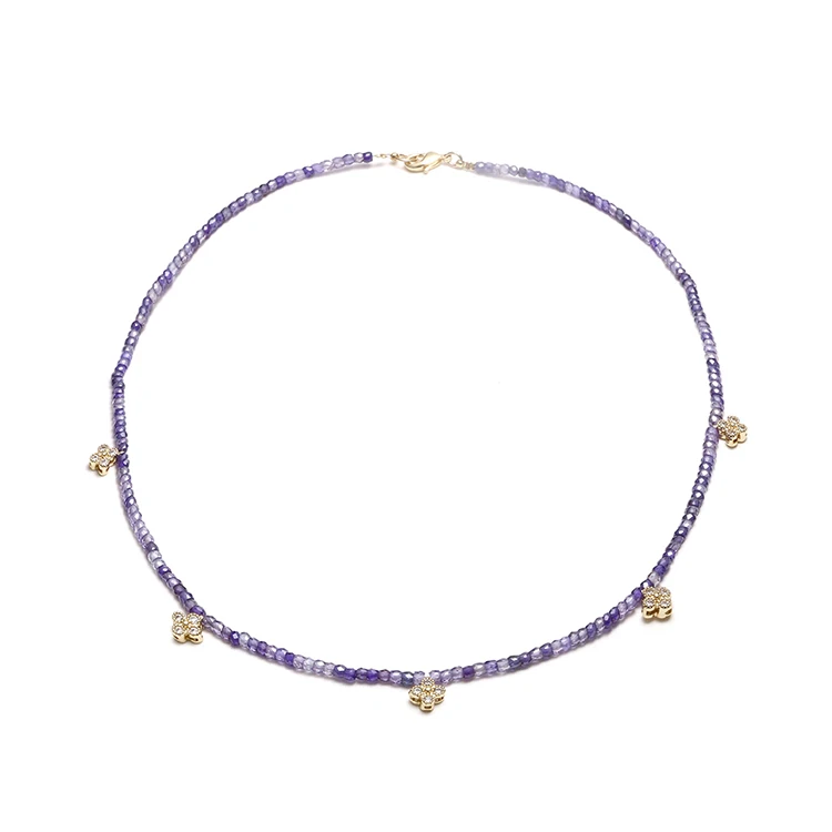 

High Quality New Trend Faceted Beads Natural Stone Flower Choker Necklace, Picture