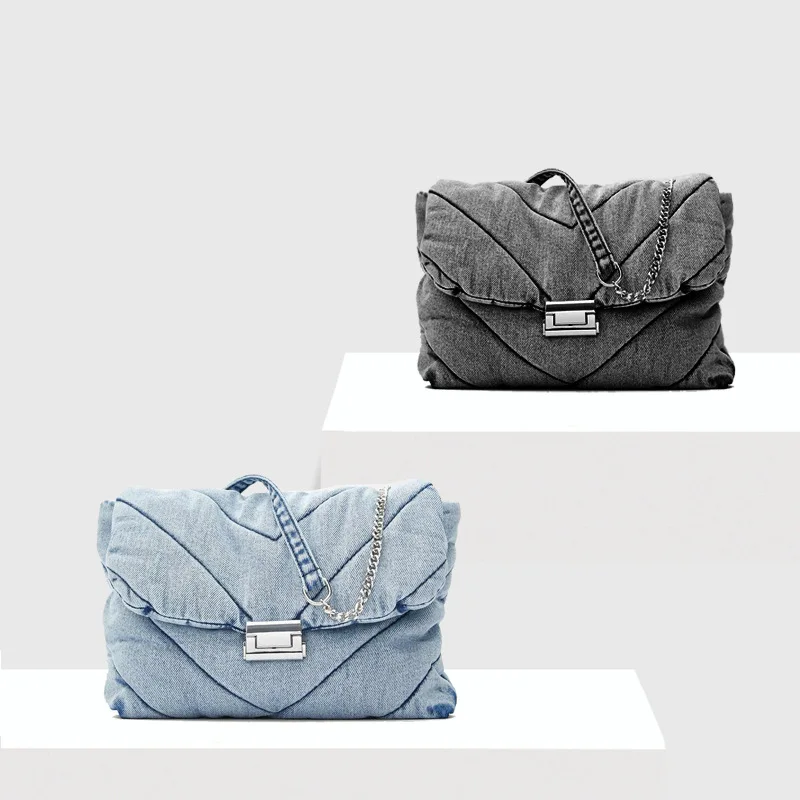

2021Handbag Ladies Denim Shoulder Handbag Fashion Wallet Ladies Handbag New Indigo Blue Shoulder Bag Washed Denim Messenger Bag, 2 colors