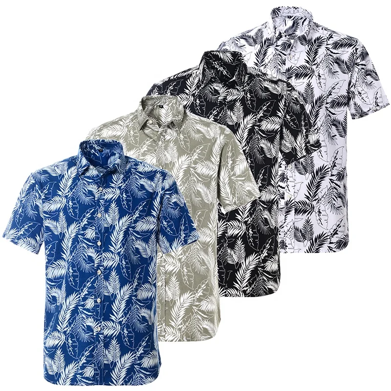 

Custom 100% cotton printed short sleeve plus us size mens beach hawaiian floral shirt, 21 patterns