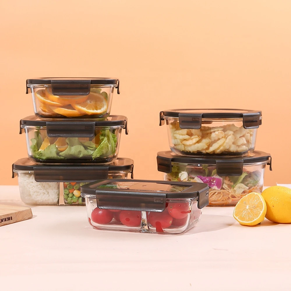 

Bpa Free 5pcs Microwavable Food Grade Meal Prep Glass Containers With Lid Food Storage Containers Airtight Lunch Containers Set, Transparennt