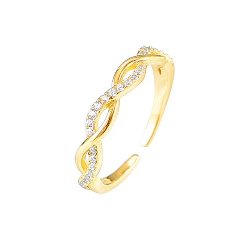 

Fashion Women Jewelry Braided Rings Sterling Silver 925 CZ Zircon Twisted Gold Rings Adjustable