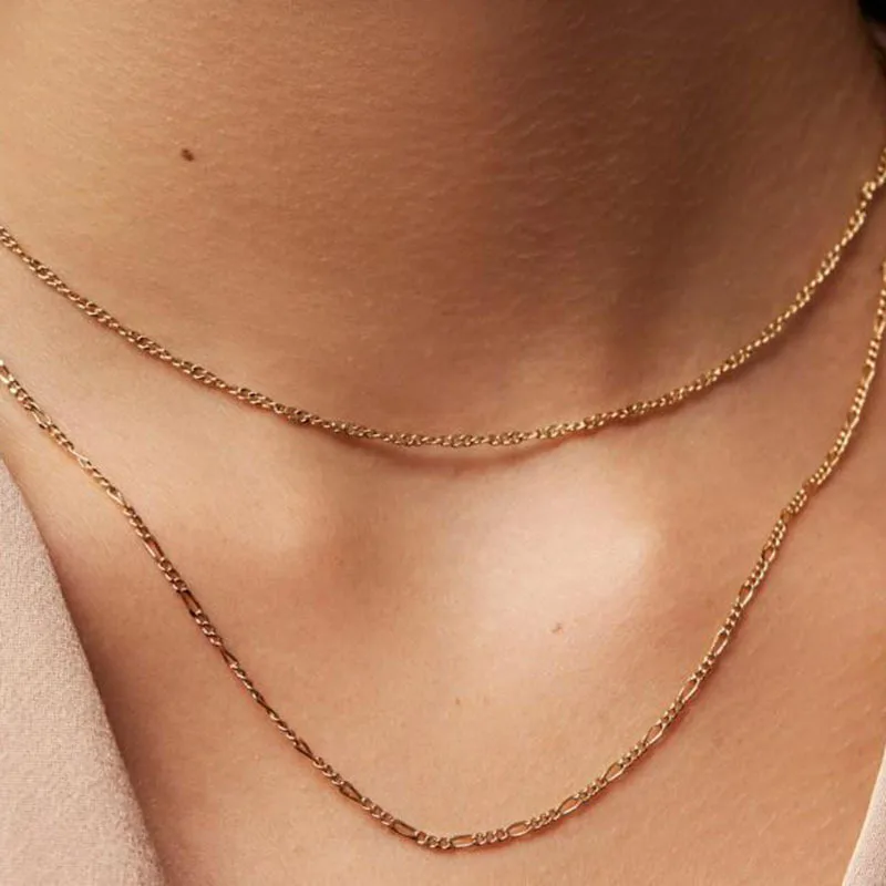 

Joolim Jewelry 18K Gold Plated Double-Layer Figaro Chain Choker Necklace Stainless Steel Jewelry Wholesale