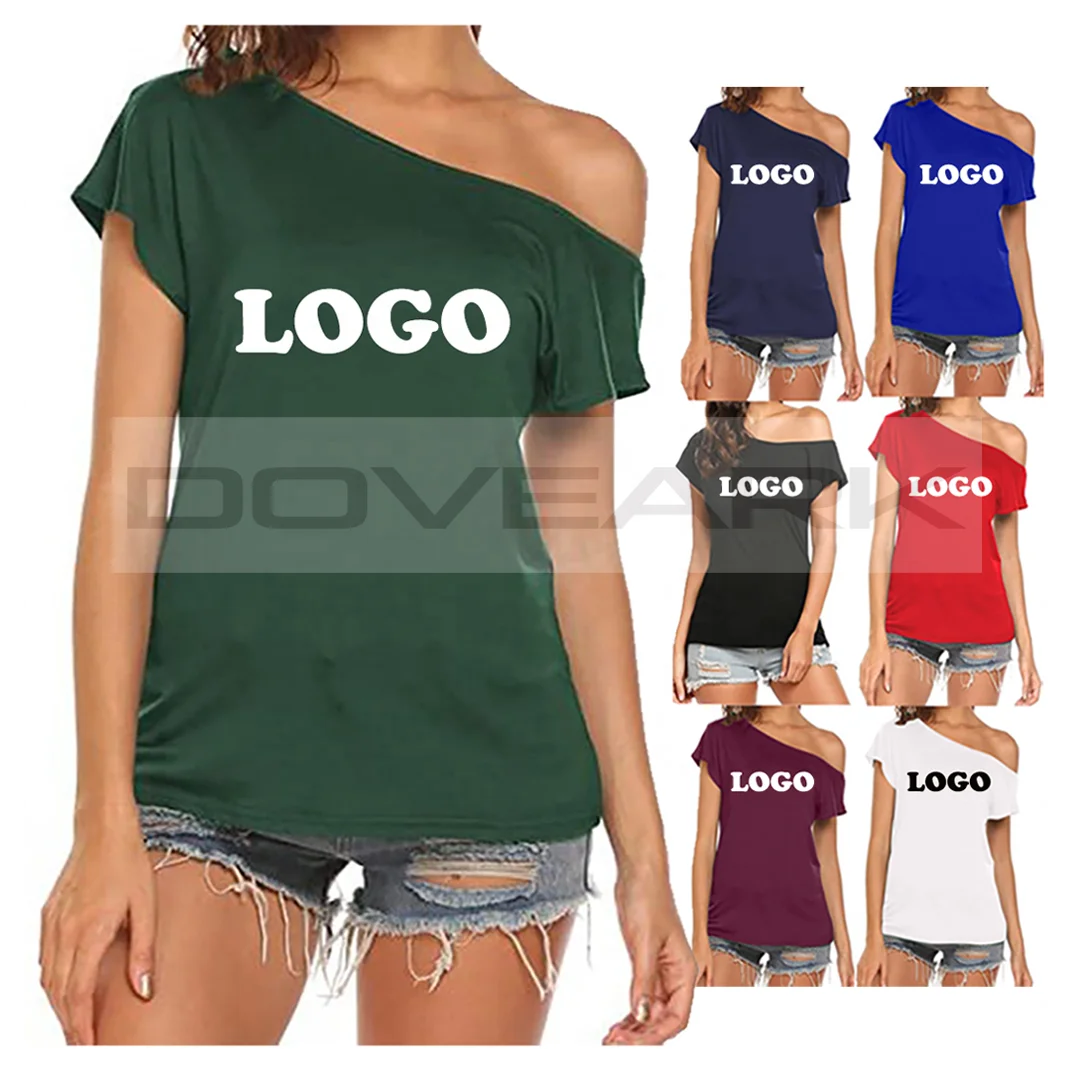 

Wholesale Hot Custom With Label Logo Women Sexy Blank Off Shoulder Blouse Short Sleeve Top Hot Sell Design Ladies T-shirt, As picture