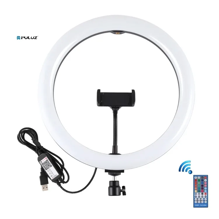 

PULUZ 11.8 inch 30cm RGB Dimmable LED Dual Color Temperature LED Curved Diffuse Light Ring with Tripod Ball Head