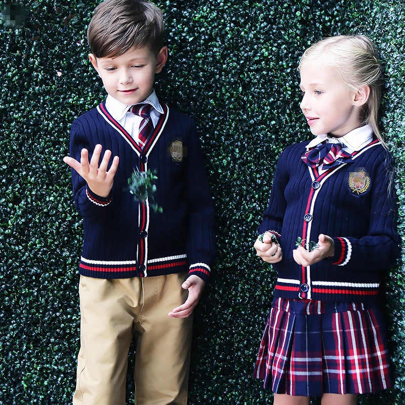 Autumn Kid Knitted Primary School Uniforms Suit Custom Design