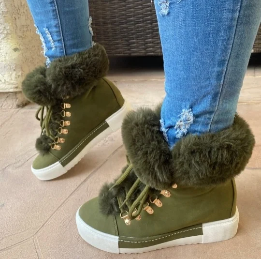 

Women Comfortable Ankle Boots Women Casual Wedge Heel Shoes Ladies Leather Suede Wedge Lace-up Safety Boots, Black green