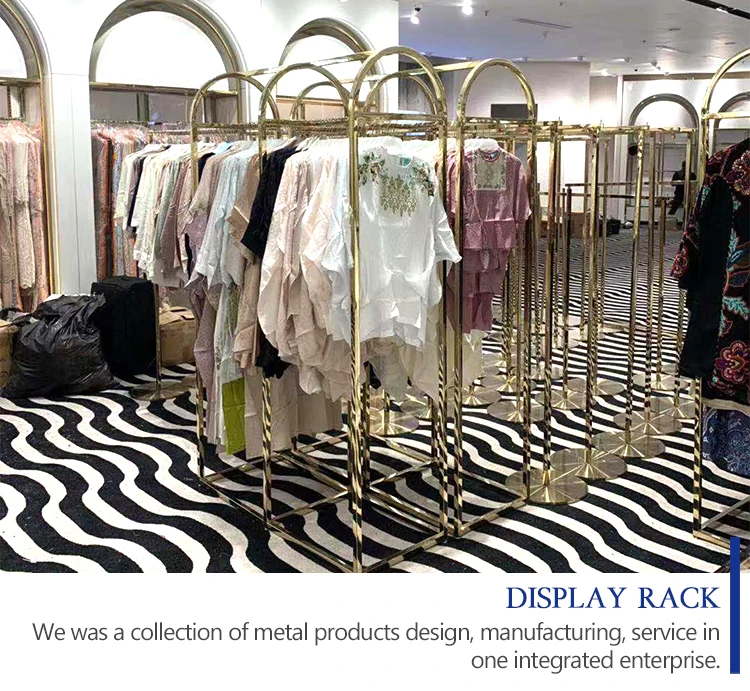 stainless steel garment hang display shop metal hanger stand Retail metal hanging clothes display racks for Clothing Shop