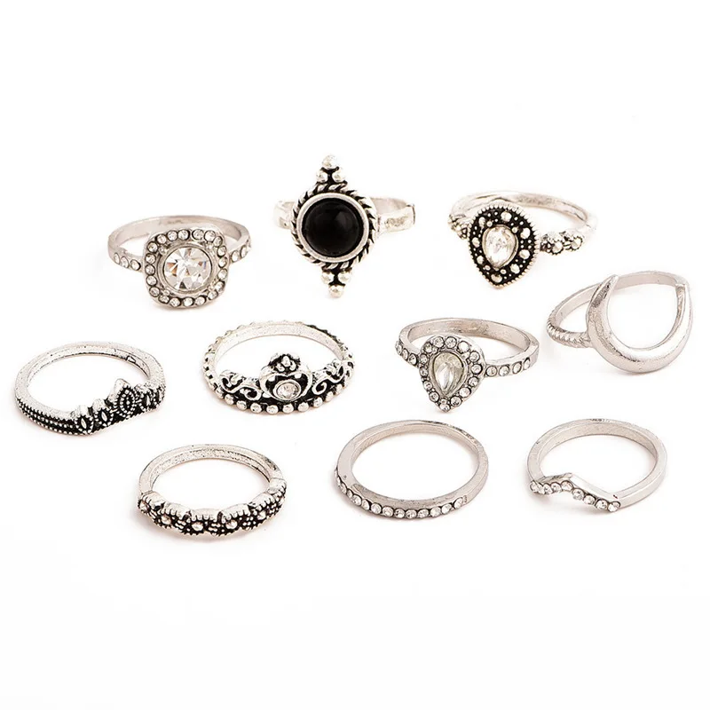 

ring sets stainless steel Boho Crown Hollow Ring Set for Women Jewelry, Silver