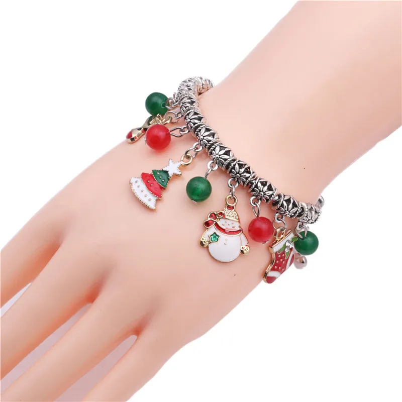 

2021 Newest Design DIY Charm Colorful Christmas Bracelet Adjustable Size Santa Claus Bell Christmas Tree Snowman Charm Bracelet