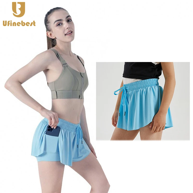 

Summer 2 in 1 Flowy Running Yoga Biker Shorts Women Gym Sport Kids Butterfly Tennis Skirt Youth Girls Flowy Shorts