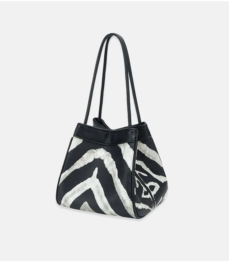 

Hot Sale Fashion Zebra Leopard Print Brief Hand Bag for Women PU Leather Clutch Bucket Bag for Ladies 2021