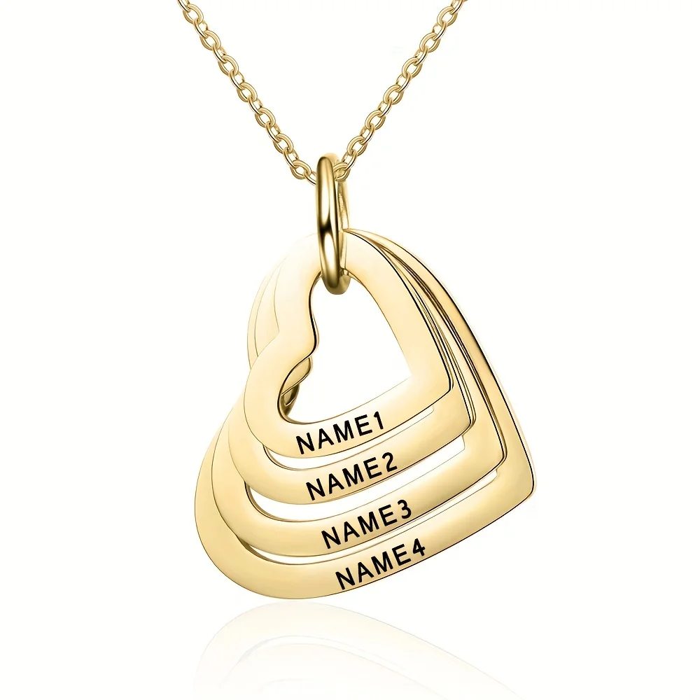 Personalized Necklace Custom Family Names Stainless Steel Heart Engraved Pendants Necklace for Women Mother Lover Jewelry
