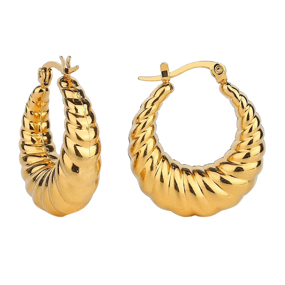 

Jewelry Wholesale Stainless Steel Chunky Hollow Croissant Hoop Earring Statement Earring Wholesale
