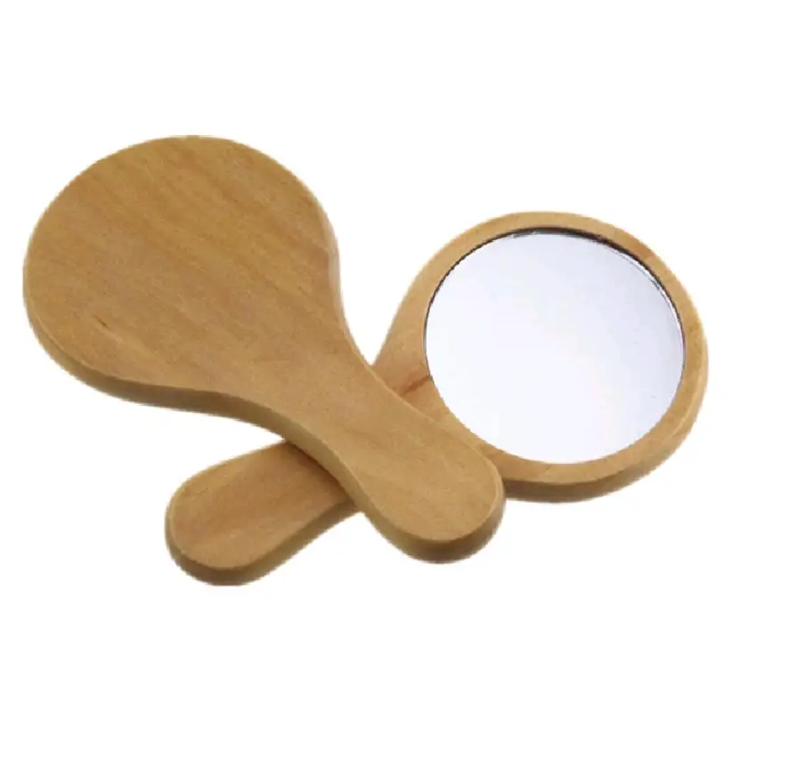 

Wood Mirror with Handle Round Hand Mirror Make Up Mirrors