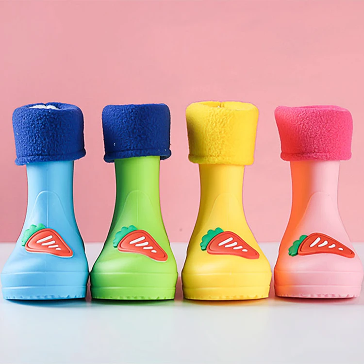

Children cotton shoe waterproof kids rain boots detachable cotton liner cartoon patterns rain boots for kids, Pink/blue/green/yellow