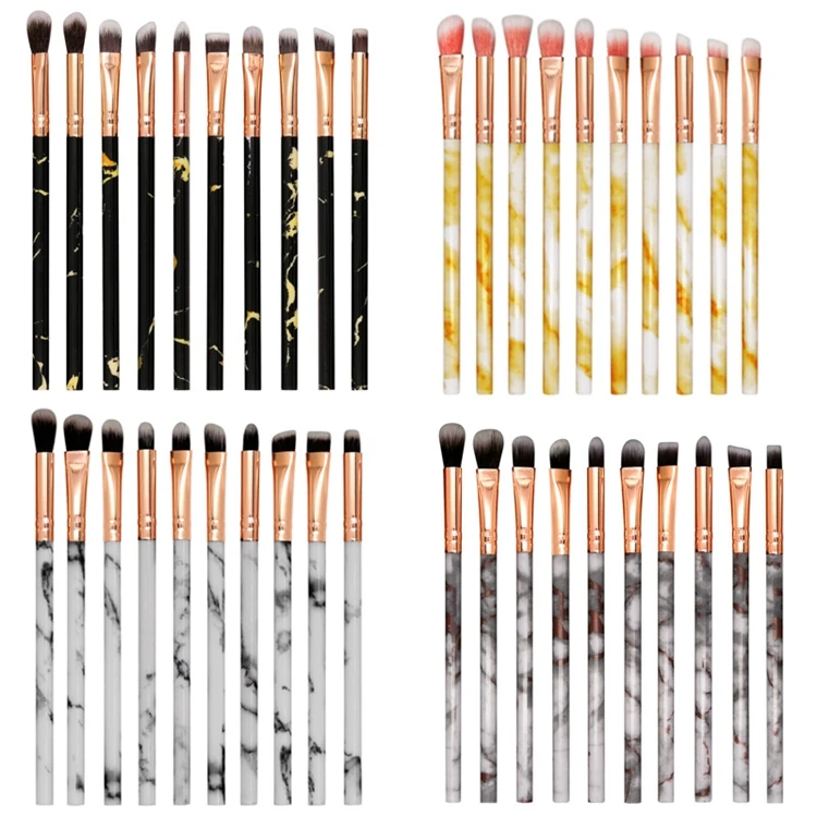 

2020 new 10 pieces marble eye brushes eye shadow eyebrow beauty dressing tools make up brush free product sampling for Ladies, Black/white/grey/yellow/purple black/green black/green pink