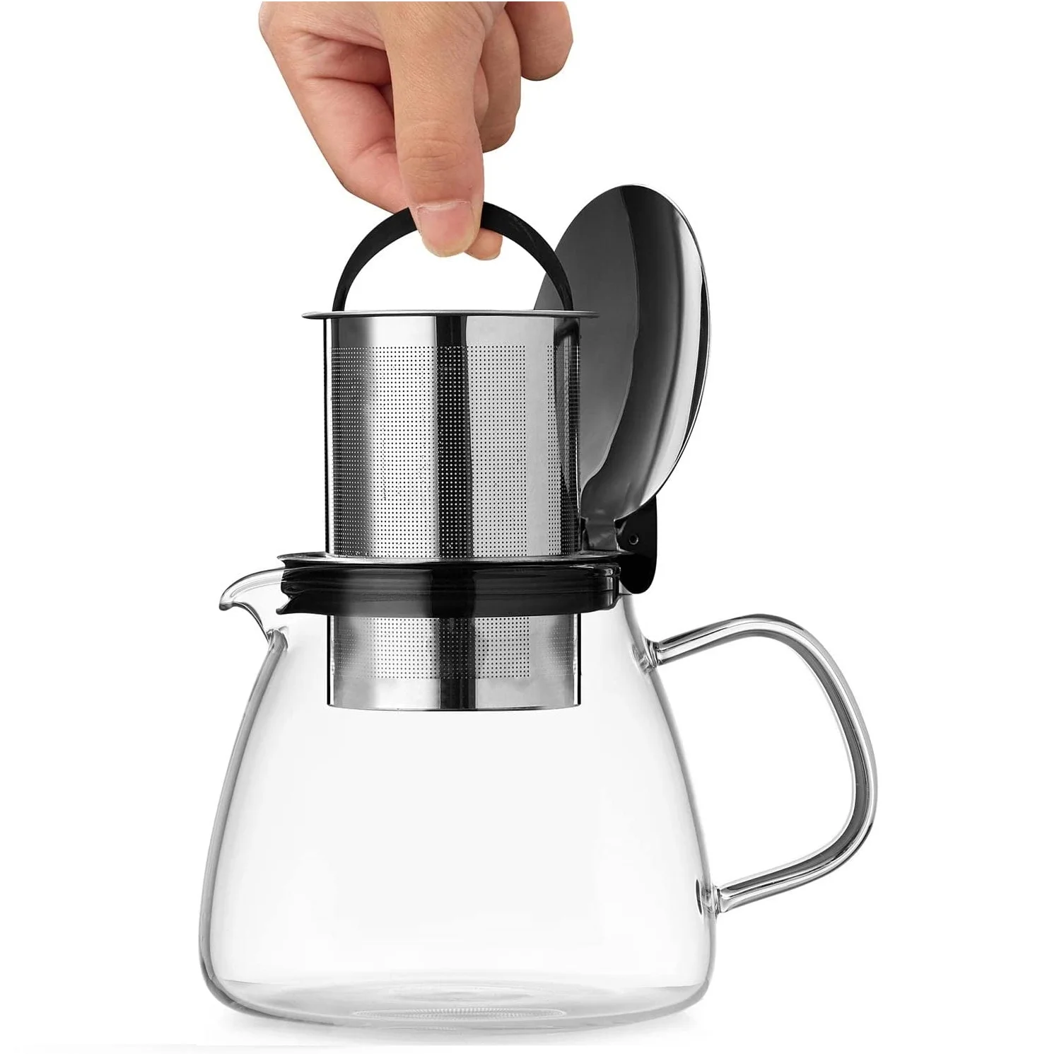 25oz 750ml Modern Design Borosilicate Glass Kettle Teapot Removable Stainless Steel Infuser Mouth Blown Hand Made for Office Use