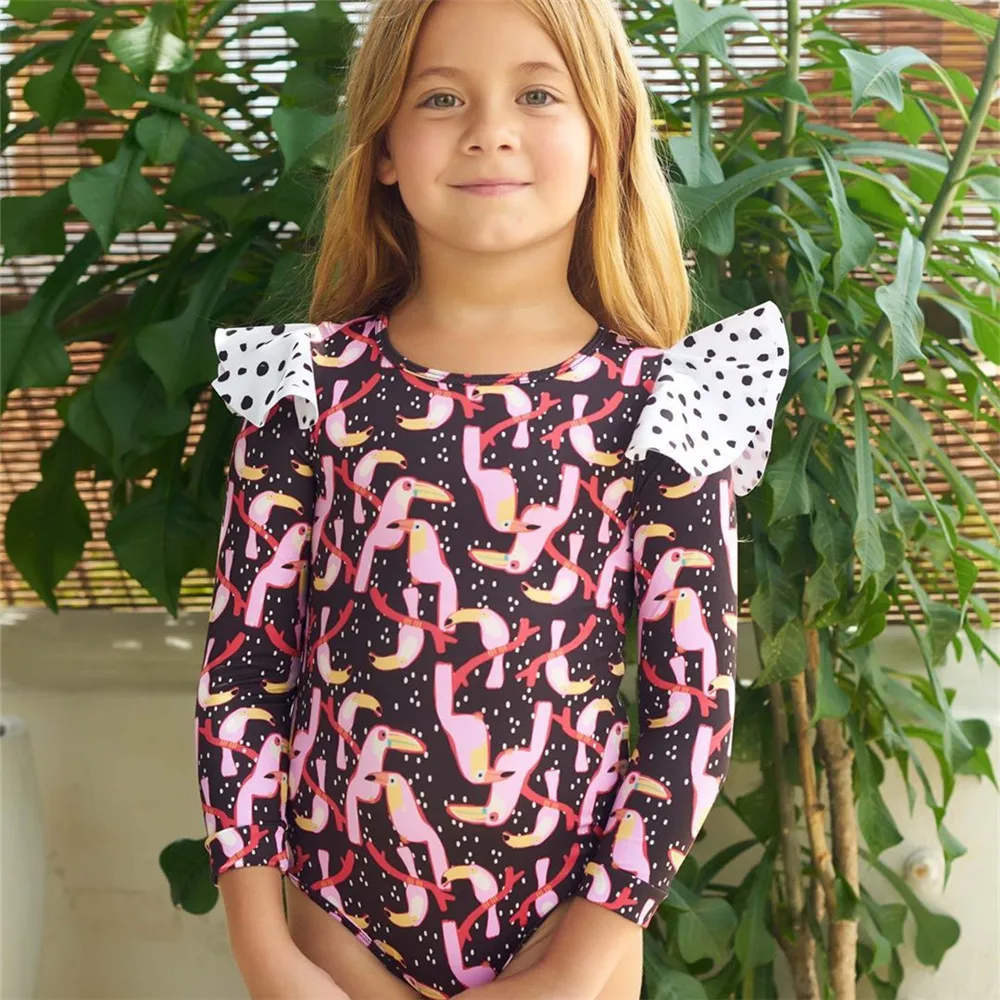 

2021 summer new arrivals animal print long sleeves mommy and me onesie swimwear, Custom color