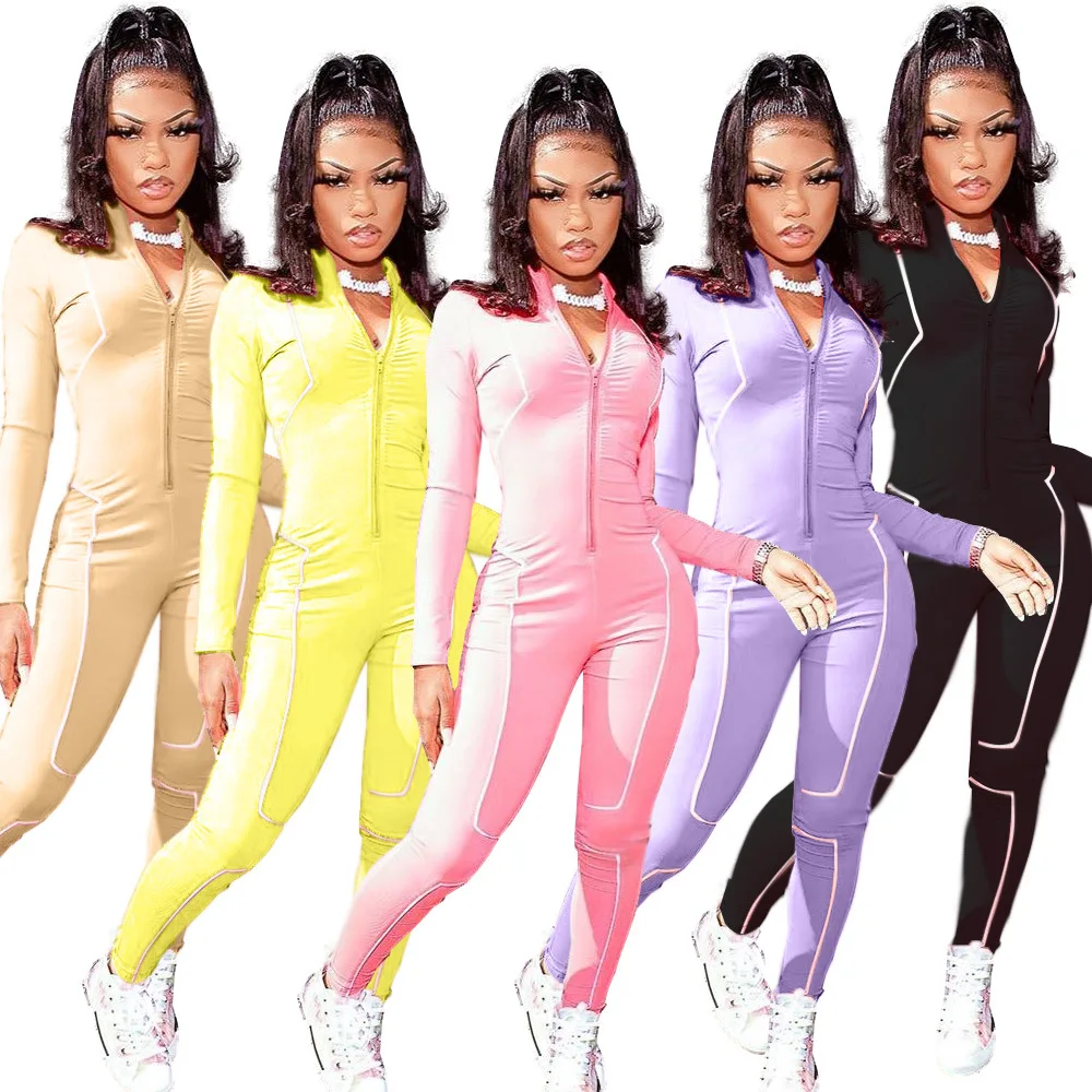 

New Stylish Long Sleeve Workout Jumpsuits Women Rompers Bodycon Lady Sexy One Piece Jumpsuit