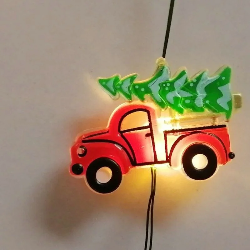 Green Copper Wire LED String Lights With Red Truck 10CT Warm White LED Christmas Lights For Home Party Decoration