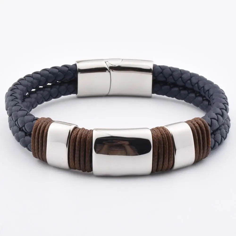 

Brand New Arrival Men's Hand Jewelry 2 Layers Real Leather Magnetic Clasp Men Bracelet