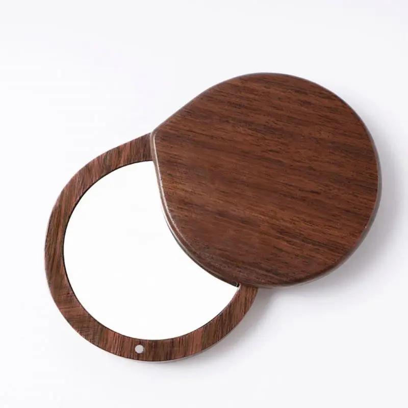 

CSL factory Customized logo wooden round Foldable pocket makeup mirror, Primary color