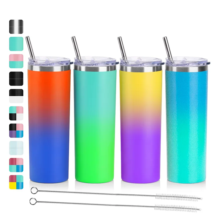 

Promotional 20oz SS Double Insulated Wine Tumbler With Straw Gradient Color Vacuum Travel Mug W/ SS Brush Sublimation Patterns, Customized color