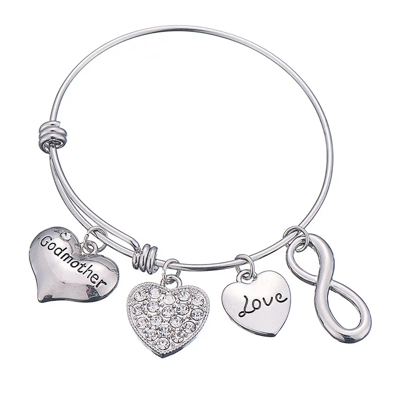 

popular Adjustable Godmother Love Engraved Heart Pendant Silver Plated Bracelet Jewelry