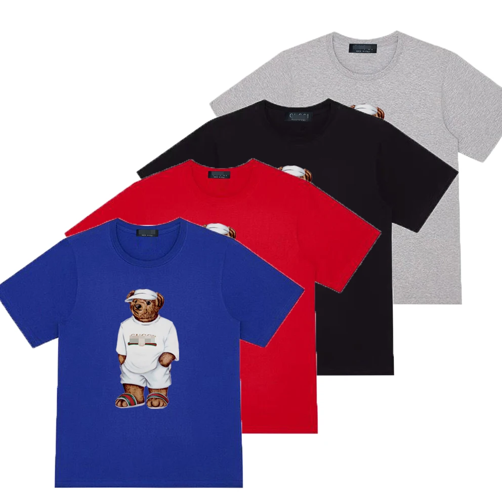 

New fashion Summer guoci 100% cotton o-neck cartoon bear tee t shirts high quality oversize men streetwear t-shirt