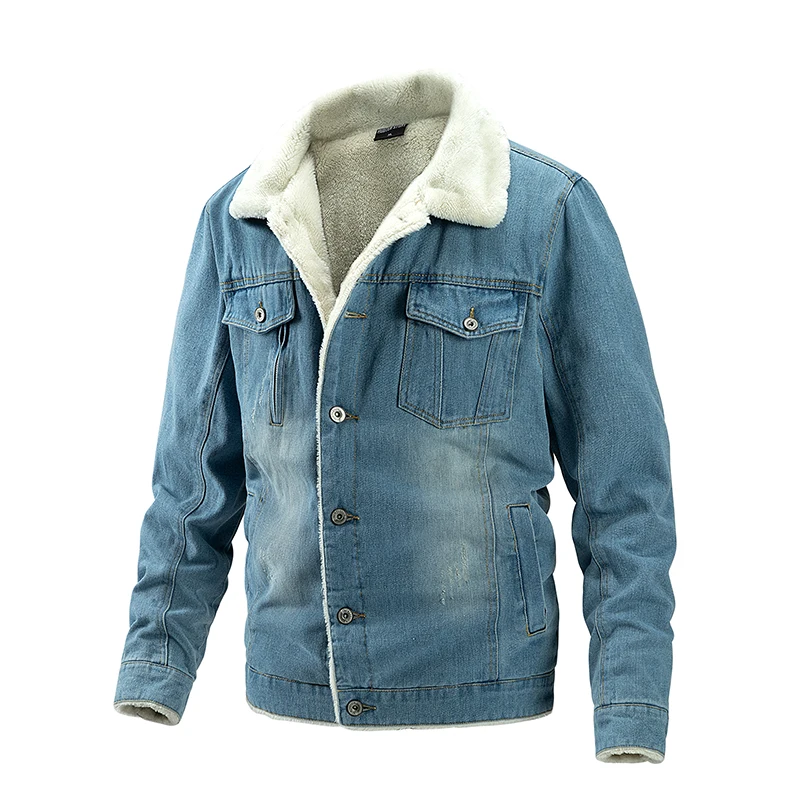 

white fleece denim jeans jacket men turn down collar hip hop jacket men's fashion