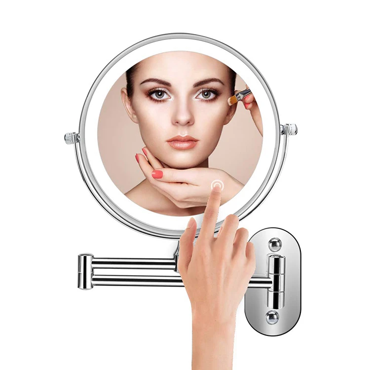 

2-Face Round Metal Led Dimmable Lights Wall Mounted Makeup Mirror