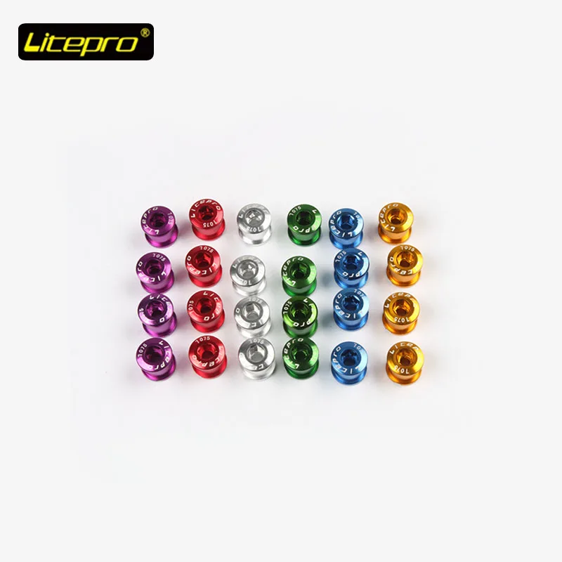 

litepro 7075 Aluminium alloy double disc nail crankset screw folding Bicycle Chain Ring Wheel Bolt Road MTB Bike Disc Screws, Silver/red/golden/blue/green/purple/black/rose red