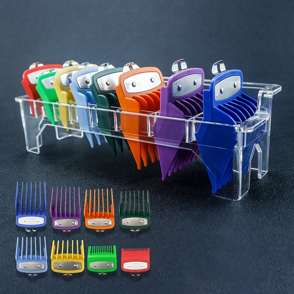 

Colorful 8 sizes/set Universal Metal Clip Hair Clipper Guide Guards Salon Barber Trimmer Accessories 8 pcs Guards, Mixed-color