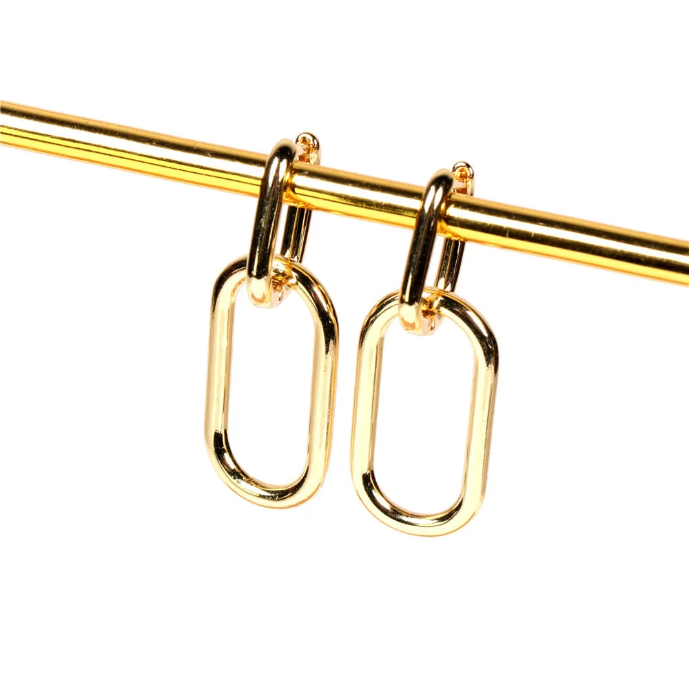 

Most Popular Real 18K Gold Plated Hollow Geometric Drop Earrings Oval Rectangle Earring For Party