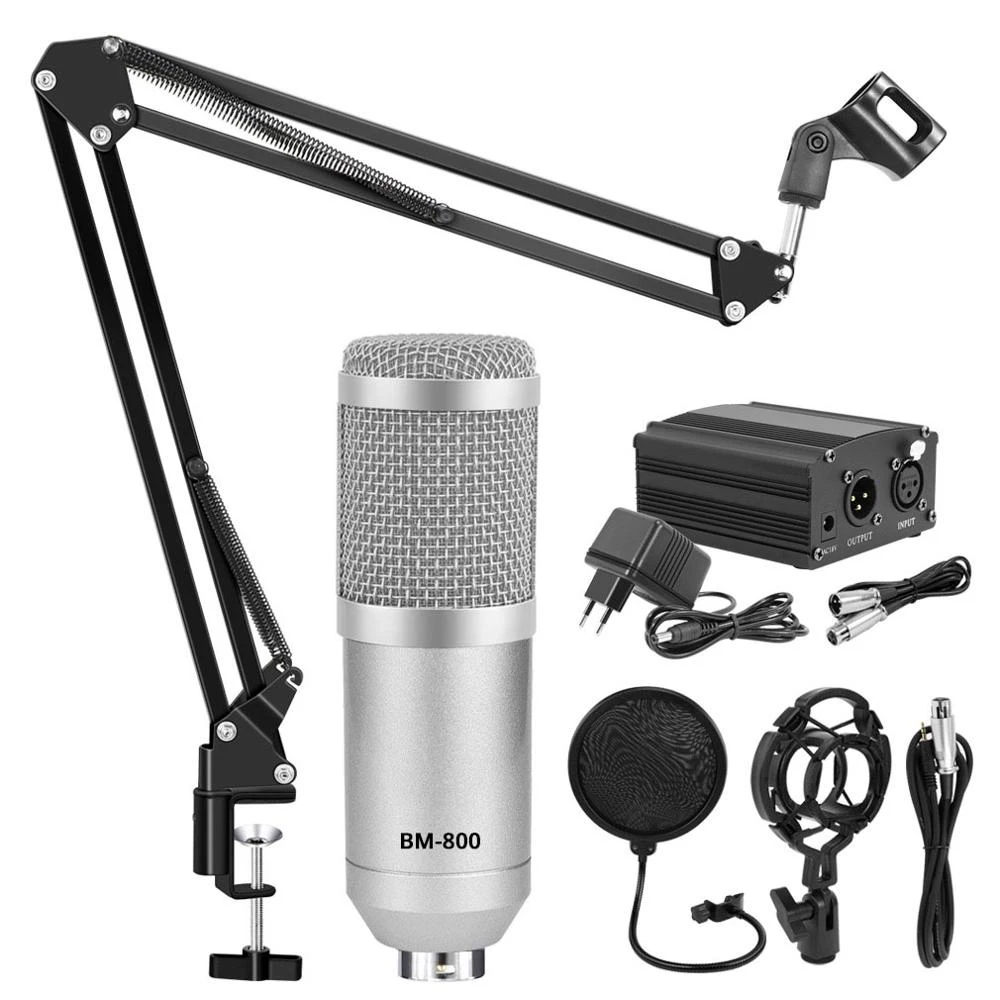 

JIboshi bm 800 Studio Microphone Kits bm800 Condenser Microphone Bundle Stand bm-800 Karaoke Mic Filter Phantom Power, Black