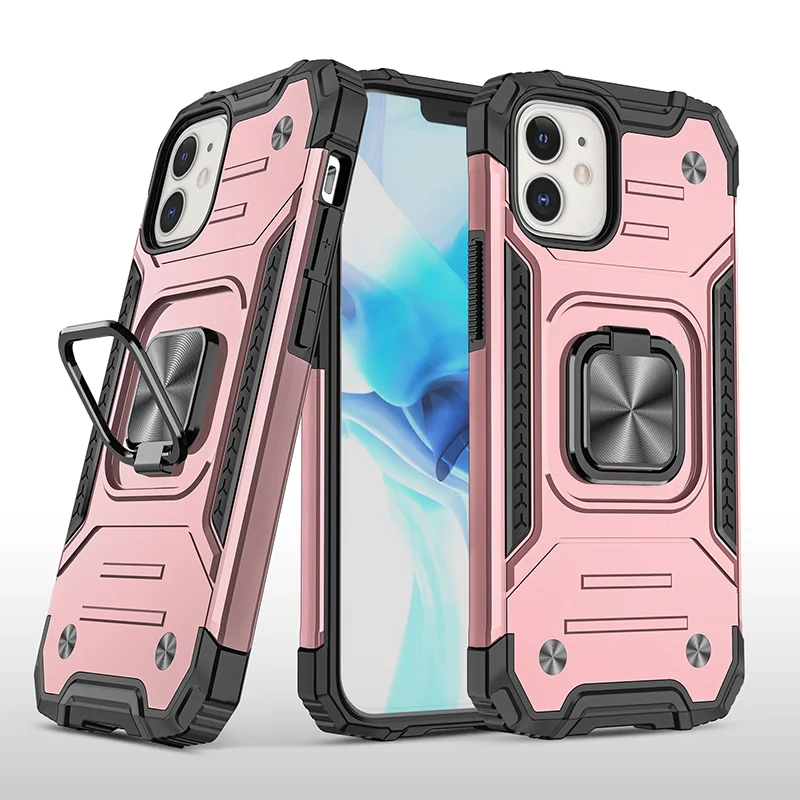 

Shockproof Armor Kickstand Phone Case For iPhone 13 12 11 Pro XR XS Max Finger Magnetic Ring Holder Anti-Fall Cover